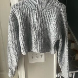 Garage Gray Cowl Neck Cropped Sweater